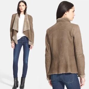 VINCE Cascade Genuine Shearling Jacket Coat Brown Taupe Size Medium open front